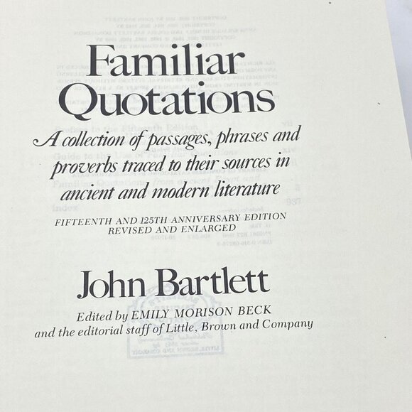 Bartlett's Familiar Quotations 15th and 125th Anniversary Edition 1980 Hardcover - Picture 14 of 16